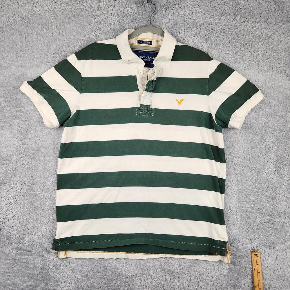 Vintage American Eagle Outfitters Polo Shirt Mens XL Green Stripe Rugby Logo Y2k